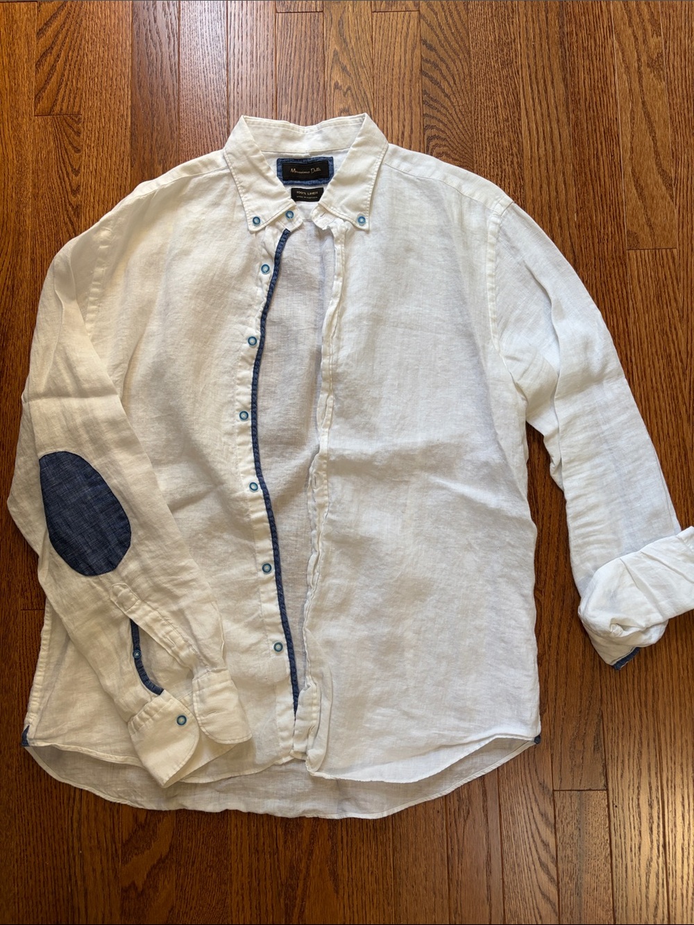 Massimo Dutti White Linen Shirt with Navy Label Detail